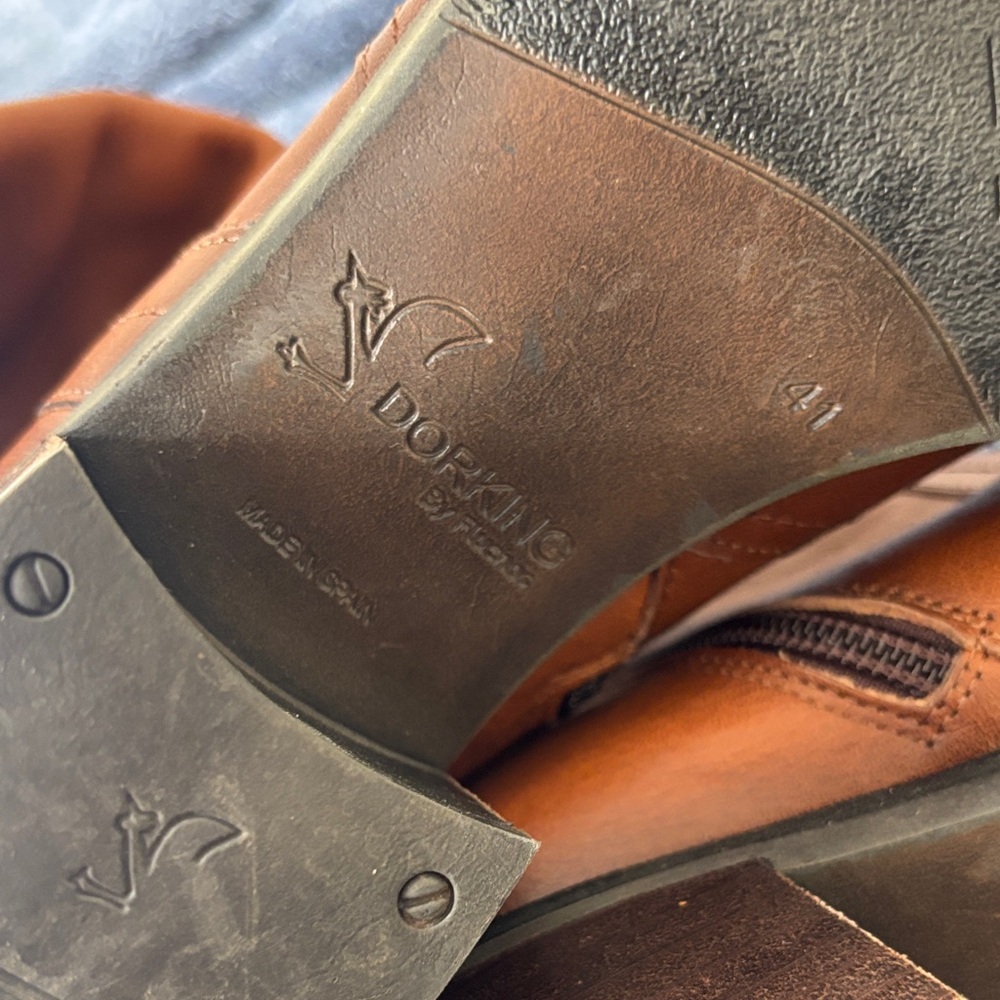 Women's Tall Tan Leather Heeled Boots - Picture 9 of 11